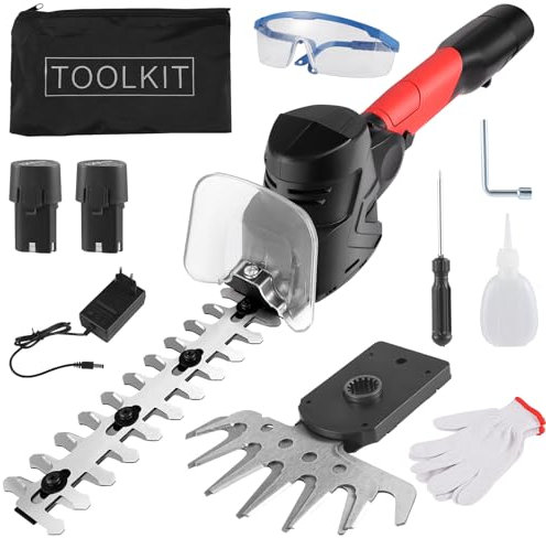 Akku Heckenschere,2 in 1 Schnurlose Grasschere und Heckenschere,Heckenschere Akku Profi Hecken,Dual Schnittklingen,mit2x2000mAh Wiederaufladbaren Batterien für Hecken,Strauch,Gartenpflege,Garten Rasen