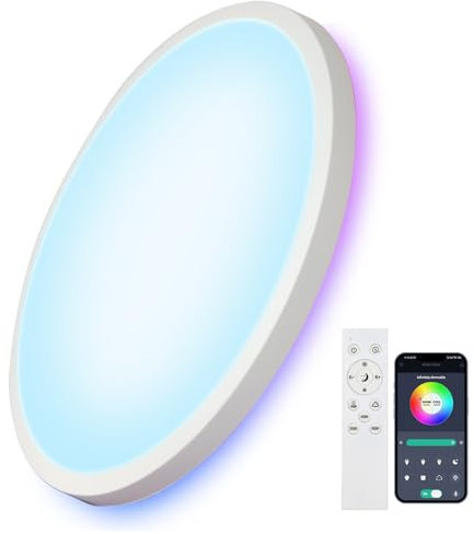 Comely LED Deckenlampe 28cm Rund 24W Dimmbar mit Fernbedienung RGB Hintergrundbeleuchtung IP44 Badezimmerlampe Deckenleuchte für Küche Flur Wohnzimmer Schlafzimmer