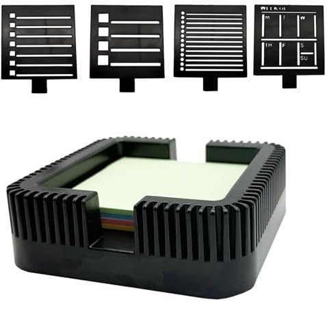 TREABEAR Sticky Note Holder With 4 Different Sticky Note Stencil, für 7,6x7,6cm Selbstklebenden Notizblock Haftnotizhalter, Haftnotiz-Schablone mit 4 Farbigen Haftnotizen, Haftnotizhalter mit Vorlage