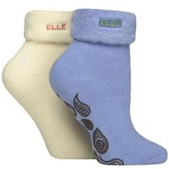 ELLE Women’s Lounge Socks – 2 Pair Multipack Thermal Bed Style with Anti-Slip Grip, Soft and Warm for Indoor Comfort and Relaxing at Home, Size 4–8