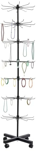 MccoMMon Siebenstöckiger Schmuckständer mit Haken, drehbarer Verkaufsständer, Verkaufsständer für Armbänder, Werbeständer für Schmuck, Socken, Hüte, Halsketten und Schals (Schwarz)
