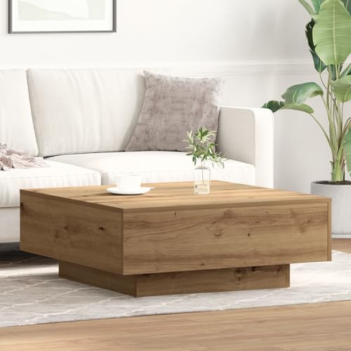 Qnhdfrt Couchtisch aus Massivholz Eiche Artisan Rustikal 80x80x31 cm mit Schublade Stauraum für Wohnzimmer