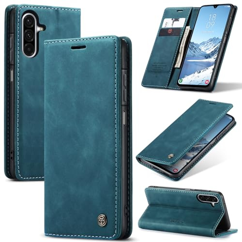 Cracedily for Samsung Galaxy A17 5G Case, Wallet Case Flip Leather with Card Holder Magnetic Closure Shockproof Kickstand Protective Phone Cases Cover for Galaxy A17, Blue-Green
