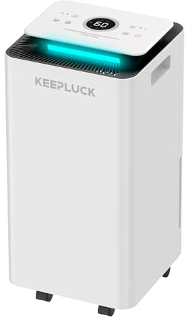 KEEPLUCK 12L/24H Luftentfeuchter Ideal für 18-24m² (45-60m³). Mit Touchscreen, regulierbarer Lüftung, leisen 42dB,1m Ablaufschlauch,Perfekt für Bad und Zimmer(FDD12)