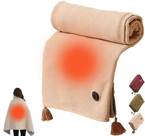 Portable USB Heated Blanket,Heated Shawl Wraps,Battery Powered 2-in-1Soft Wearable Heated Shawl Blanket with Zipper,150 * 80cm & 3 Heating Levels Electric Throw Blanket for Office Home Camping (Beige)