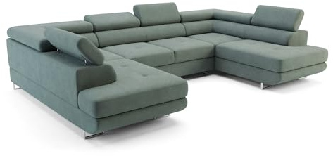 Ecksofa mit Schlaffunktion Big PASTI U-Form, Sofa Couch mit Bettkasten, 3-Sitzer Eckcouch, Schlafsofa für Wohnzimmer, Big Sofa Couch mit Schlaffunktion (Pet Friendly Edition Mintgrün)