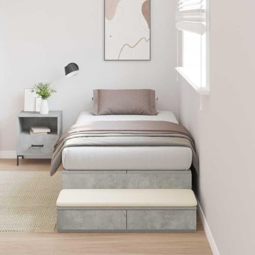 Owoxanthellate Modernes Einzelbettgestell Beton Grau 236,5 x 80 x 31,5 cm mit 2 Schubladen Kiefernholz Holzwerkstoff Komplett ohne Lattenrost für Schlafzimmer Gästezimmer Jugendzimmer