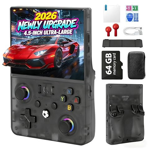 Blidinner 2026 NEW Upgrade R36MAX Ⅱ Retro Handheld Video Game Console-4.5 Inch Ultra-Large Screen,Support 18000+ Classic Games,64G TF Card,Linux System,4000mAh Battery,Birthday Gift for Friends-Black