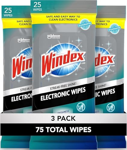 Windex Electronics Wipes, Pre-Moistened Screen Wipes Clean and Provide a Streak-Free Shine, 25 Count, Pack of 3