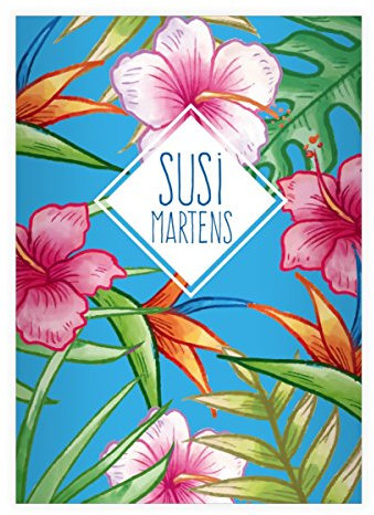 Kartenkaufrausch 2 personalisierte, Sommerliche Hawaii DIN A5 Schulhefte, Schreibhefte mit großen Blüten in hellblau Lineatur 4 (liniertes Heft)