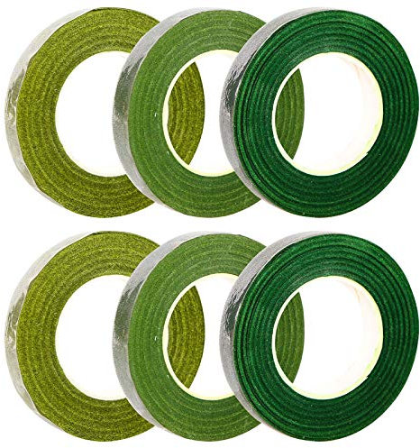 HAKACC Floristenband, 6 Stück Floristenkrepp, Blumenband in Grün für Blumenarrangements und Floristik, 12mm x 27m pro Rolle, 162m Gesamt