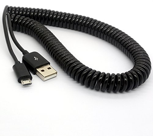 HTGuoji 3M/9Ft Coiled USB to Micro USB Cable Spring Spiral USB 2.0 Male to Micro B Male Connector Data Synchronize Data Extension Cord