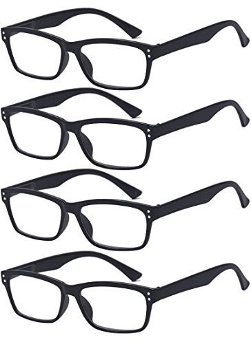 ALWAYSUV 4 Stück Schwarz Federn-Scharnier Lesebrille Klassische Lesehilfen Sehhilfen Brille 3.0