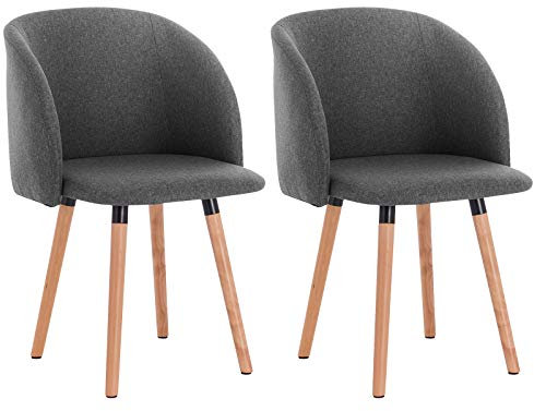 WOLTU Esszimmerstühle 2er Set Küchenstühle Wohnzimmerstühle Polsterstühle, Armlehnstühle mit Rückenlehne, für Esszimmer, Küche, Wohnzimmer, Leinen, Gestell aus Massivholz, Dunkelgrau, BH120dgr-2
