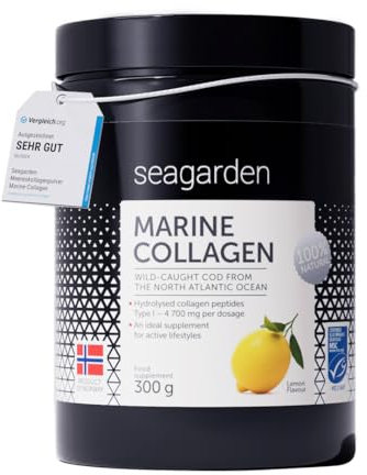 Seagarden Collagene Idrolizzato Marino Puro I dal merluzzo artico norvegese selvatico I Integratore per Capelli, Pelle, Ossa e Articolazioni| in Polvere I Gusto di limone I 300 g