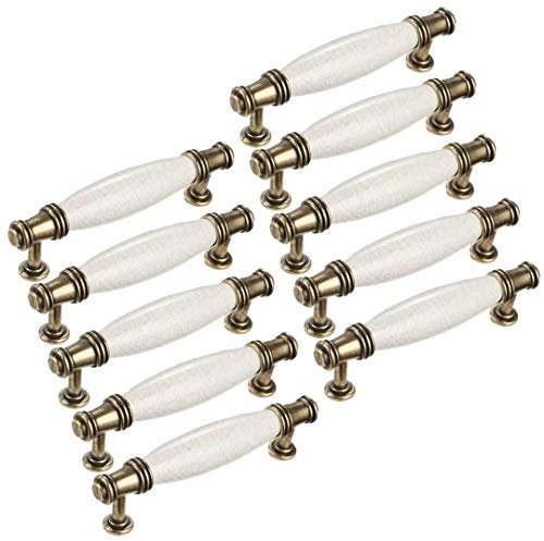 Banggo Juego de 10 tiradores de puerta curvados para puerta de cocina, armario, cajón, dormitorio, muebles, cerámica y aleación de zinc (CC: 96 mm, longitud total: 120 mm).