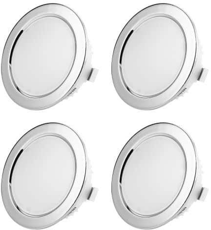 Sweet Led 4x flache Einbauleuchte 230V IP44 - Möbeleinbauleuchte 3,5W LED - Badleuchte Einbauspot rund - Ultra Flache mini Feuchtraumleuchte - Möbel Einbaustrahler - Chrom, kaltweiß
