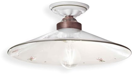 Ferroluce Retrò Deckenleuchte mit 1 Licht aus Keramik, Farbe Schwarz getönt, Kupfer, Durchmesser 20 cm, C057 Asti