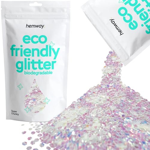 Hemway Eco Friendly Biodegradable Glitter - Mother of Pearl Iridescent | Super Chunky Plant-Based Metallic Flakes for Arts & Resin Crafts | Bio Supplies for Hair, Face, Body & Nail Art | 100 g