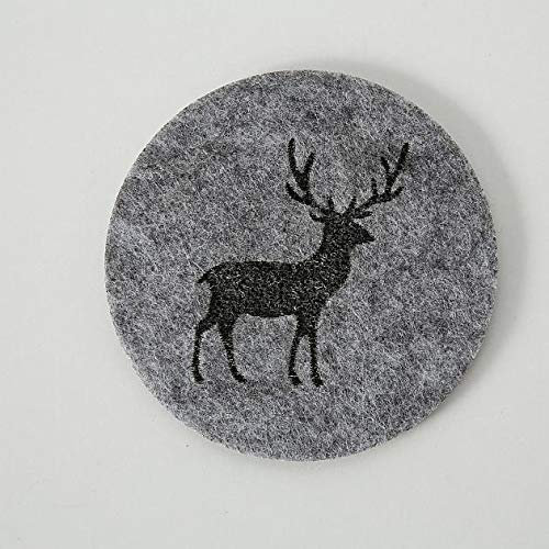 6 x Untersetzer Filz grau Ø 10 cm, Hirsch, Rentier, f. Gläser, Wunschmodell:unten