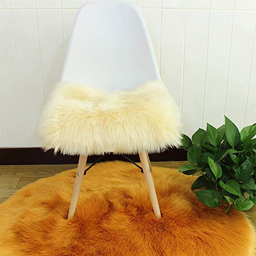 Faux Lammfell Sitzkissen, Schaffell Sitzauflage Longhair Fell Optik Nachahmung Wolle Sofa Matte (Beige,50 * 50cm)