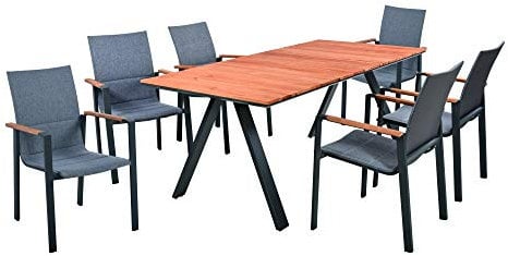 7-TLG. Aluminium Tischgruppe Davina Set Garten Sitzgruppe Holz Garnitur Möbel