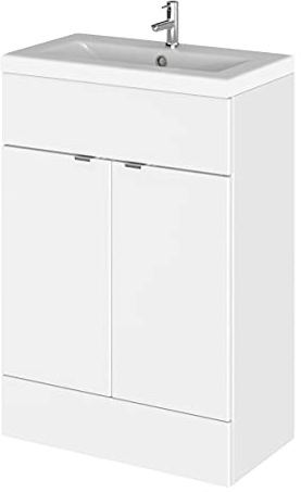 Hudson Reed CBI107A Fusion Modern Bathroom 2 Door Floor Standing Vanity Unit and Full Depth Ceramic Basin, 600mm, Gloss White