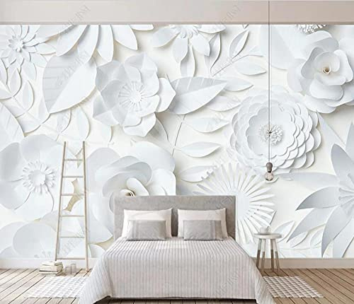 Papier Peint Panoramique Floral Relief Effet Blanc Gris Beige Simple Plan Papier Peint Salon Chambre Poster Décoration Murale -400cmX280cm