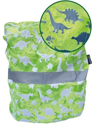 HECKBO - Magischer Dino Regenschutz für Schulranzen - Farbwechsel bei Nässe - Sicherheitsreflektorstreifen - Wasserfest - Universal Regencover für Kinder, Dinosaurier