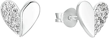 s.Oliver Ohrstecker 925 Sterling Silber Damen Ohrstecker, mit Zirkonia synth., 0,8 cm, Silber, Herz, Kommt in Schmuck Geschenk Box, 2032892
