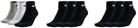 NIKE 9 Paar Socken One Quater Socks Herren Damen Kurze Socke Knöchelhoch, Farbcode + Farbe:A29 3 Paar bunt 6 Paar schwarz, Größe:42-46