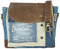Sunsa Damen Umhängetasche. kleine Messenger Tasche aus Canvas recycelte Jeans & Leder. Nachhaltige Vintage Crossover Bag mit Lederklappe. Handtasche als Geschenkideen für Frauen