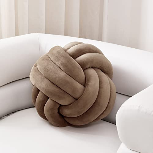 Sioloc Weiches Knotenkissen, rundes Kissen für Heimdekoration, handgemachtes geknotetes Kissen, 27,9 cm, Braun
