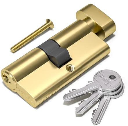 Bwintech 1 pz 50T/50mm Euro Cilindro in Ottone, 100mm Pomello/Chiave di Blocco con 3 Chiavi Standard in Ottone,Anti-picking, Anti-perforazione, Anti-scatto, Anti-urto, Finitura in Ottone Lucido