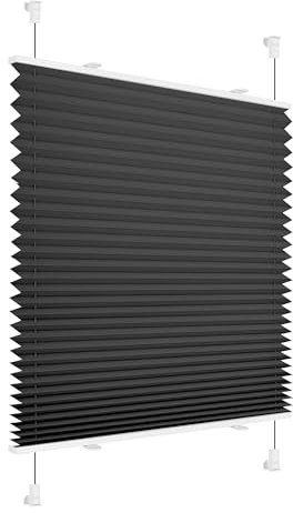 Allesin Plissee ohne Bohren Klemmfix, Schwarz 70x120 cm(BxH), Plisseerollo Sicht-und Sonnenschutz, Easyfix Faltrollo mit Klemmträger, Jalousie für Fenster & Tür