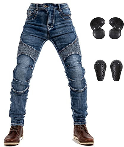 GEBIN Motorradhose Herren, Motorrad Jeans Herren, Schutzhose, Aramidfaser Jeans Herren Motorrad, mit 2 Paar Abnehmbare Pads (Blau,3XL)