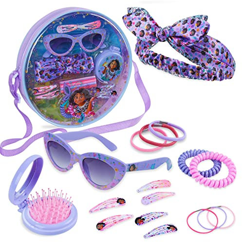 Disney Stitch Handtasche Mädchen Set Kleine Tasche Kinder Sonnenbrille UV400 Haargummis Haarspangen Haarschmuck Geschenke Mädchen (Lila/Rosa Encanto)