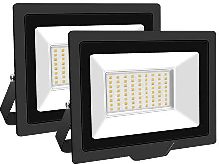 SKYWORLD 50W LED Strahler Außen 2 Stücke, 5000LM LED Fluter Scheiwerfer Flutlicht, 3000K Warmes Weiß Aussenstrahler, IP66 Wasserfest Außenleuchte Flutlicht für Hinterhof Garage Flur Garten