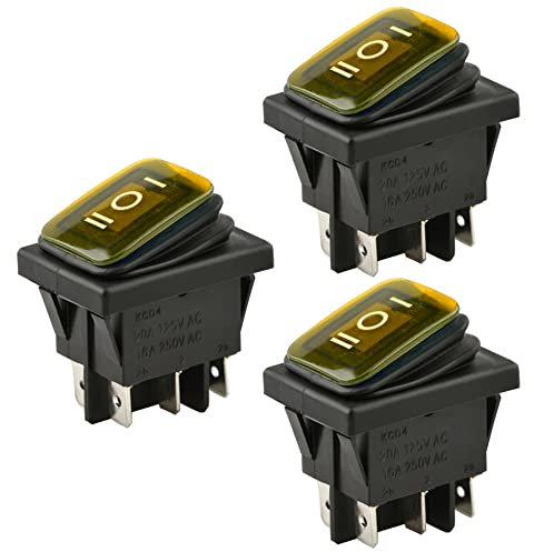 ETOPARS 3 Stück 12V 20A Kippschalter Auto KFZ Wippschalter Gelb Beleuchtet Nebel Licht EIN/AUS/EIN Momentaner Schalter Druckschalter Taste Wasserdicht 6 Polig DPDT Boot
