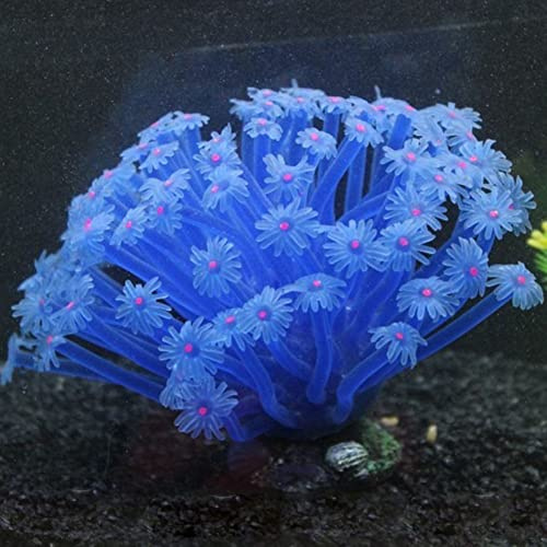 TPfocus Soft Silicone Artificial Sea Anemone Multicolor Imitated Coral Ornaments For Fish Tank Aquarium Decoration blue