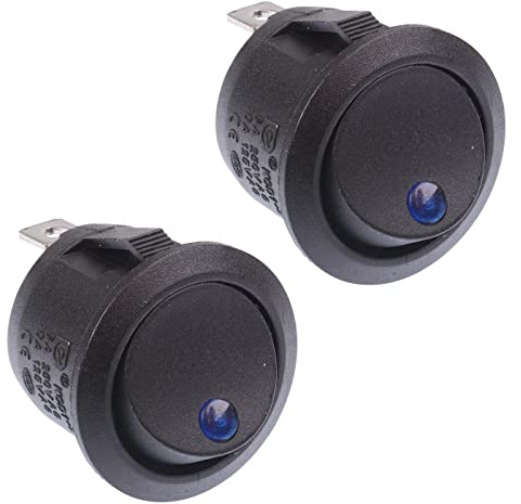 Lot de 2 interrupteurs à bascule ronds allumés à LED bleues pour tableau de bord de voiture 12 V