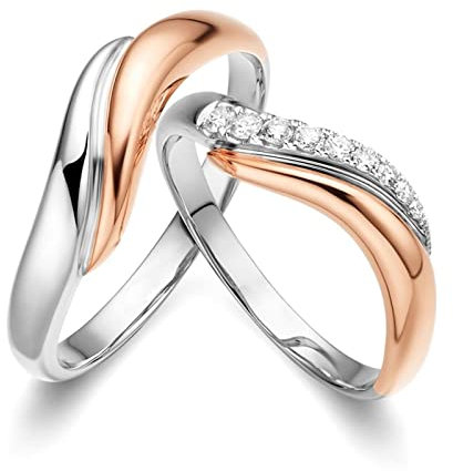 KnSam 2er Rotgold 750 18 Karat Ringe Diamant 0.15ct, Verlobungsring Klassiker Design Partnerringe Trauringe Diamantring für Damen Herren, Echte Goldschmuck