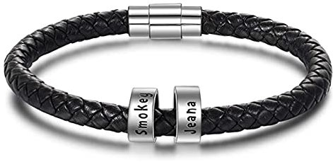 Jeweidea Lederarmband Herren mit Gravur Personalisiertes Armband mit Namen Armband Herren Edelstahl für Papa Freund Ehemann Weihnachten Personalisierte Geschenke Männer Vatertagsgeschenk