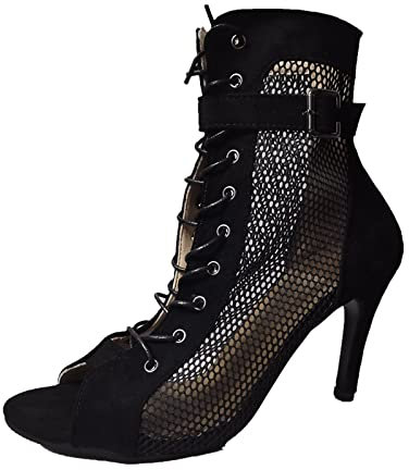 Botines con Punta Abierta de Rejilla Botas de Gladiador Sexy Botas de Aguja con Punta Abierta Hebilla en El Tobillo Cremallera Trasera Zapatos de Vestir con Cordones Bombas de Vestir Transpirable