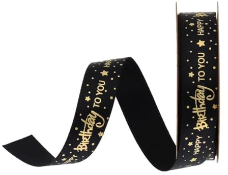 SYSUII 10M Geschenkband Dekoband Seidenband Geschenk Schleifenband Stoffband Happy Birthday für Geburtstag Basteln Dekoration Geschenkverpackung Geschenkbänder zum Basteln und Verpacken -Schwarz
