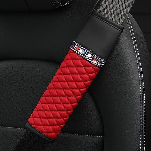 1 Stück Auto Gurtpolster, PU Leder Kristall Glitzer Bling Bling Auto Gurtschutz,Gurtpolster Auto,Polsterung für Sitzgurt im Auto,Gurtkissen Auto Sicherheitsgurt Schulterpolster Schutzkissen,Rot