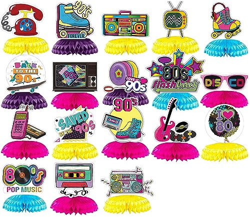 Kaxich 18 Pièces 90 Décorations des Années 80, 90s Centres de Table en Nid d' Abeilles Toppers Hipper Hop Party Décor de Table Rétro des Années 1980 Favor Décorations de fête Années 1990