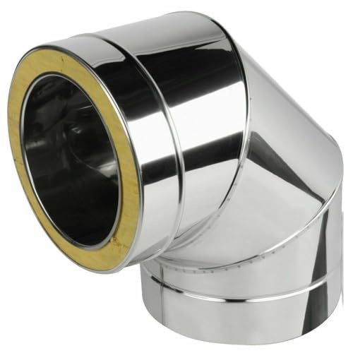Edelstahl Kaminrohr Bogen Ofenbogen Ofenknie Knie 90° Ofenrohr Doppelwandiges Rohr Rauchrohr Schornstein Abgasrohr Doppelwandig Isoliert Wandstärke 0,6mm (120/180mm, Bogen 90°)