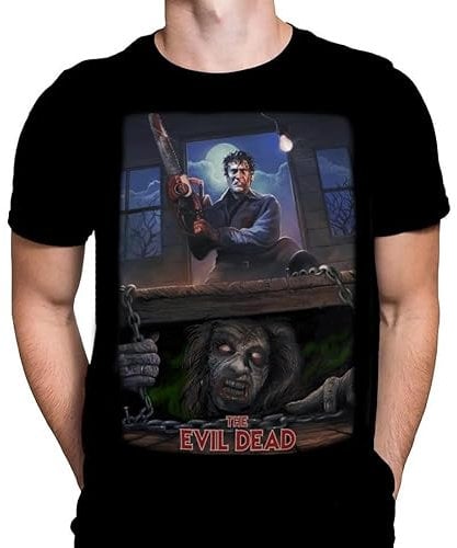 Evil Dead Cellar Herren T-Shirt Gothic Horror Print, Schwarzes Baumwoll-T-Shirt, Movie Poster Tee