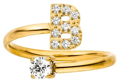 Purelei® Buchstaben Ring B – Damenring aus langlebigem Edelstahl – Wasserfeste Ringe – Verstellbare Ringe von Größe 50 bis 60 – Modeschmuck für deinen individuellen Look